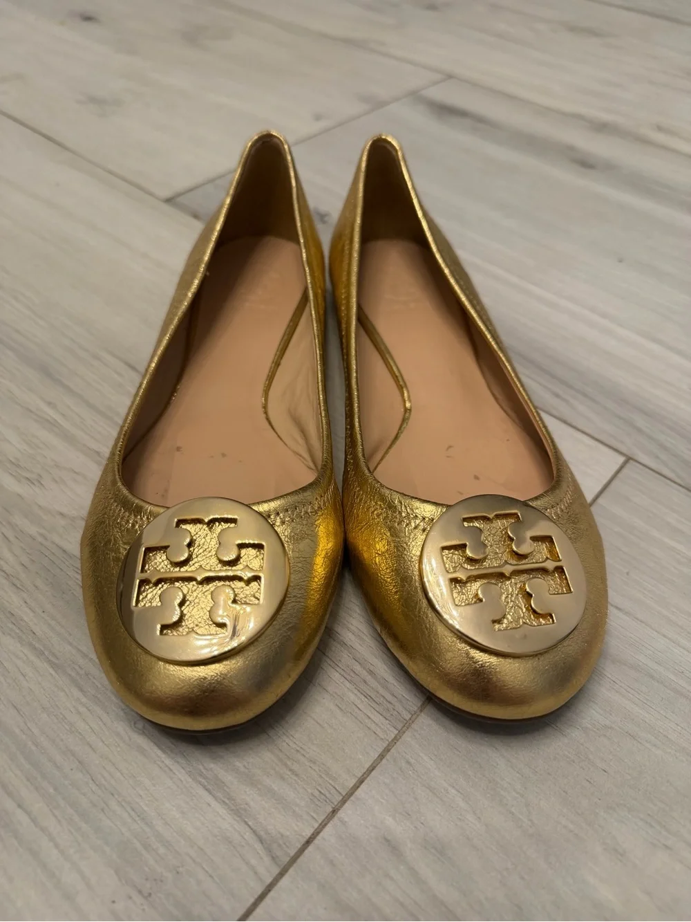 Tory Burch Gold Leather Ballet Flats